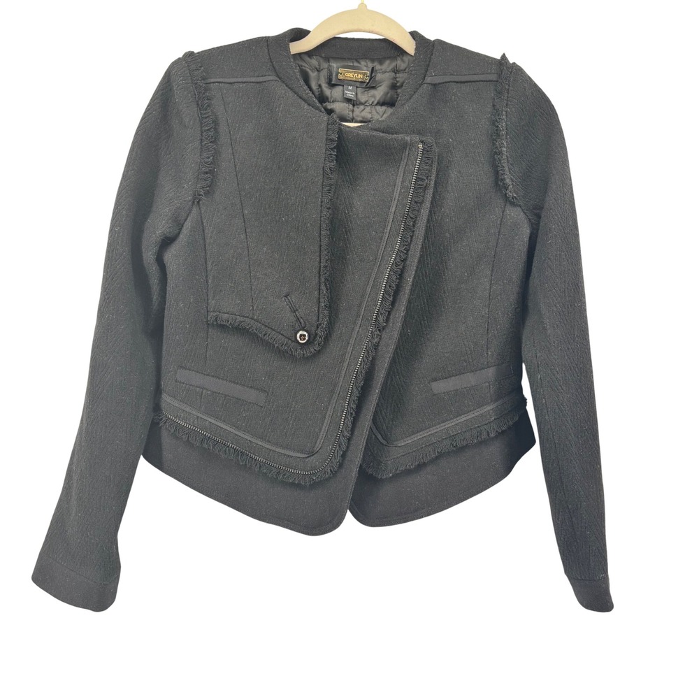 Anthropologie x Greylin Womens Black Asymmetrical Fringe Moto Jacket
Size M